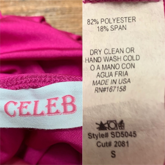 Celeb Hot Pink Wrap Mini Dress Women’s Size S Ruched Spaghetti Strap Party - Picture 6 of 8